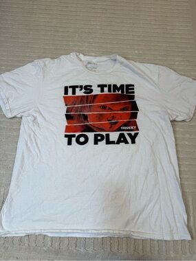 Chucky It’s Time to Play Graphic T-Shirt White Horror Movie Tee Men’s XL